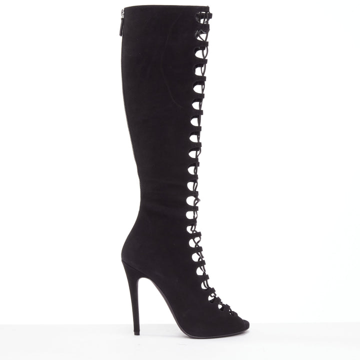 GIAMBATTISTA VALLI black suede leather criss cross lace up front boots EU38