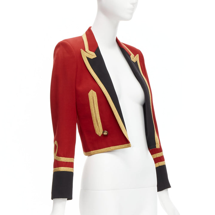 SAINT LAURENT 2014 Spencer red wool military gold cropped officer jacket FR34 XS