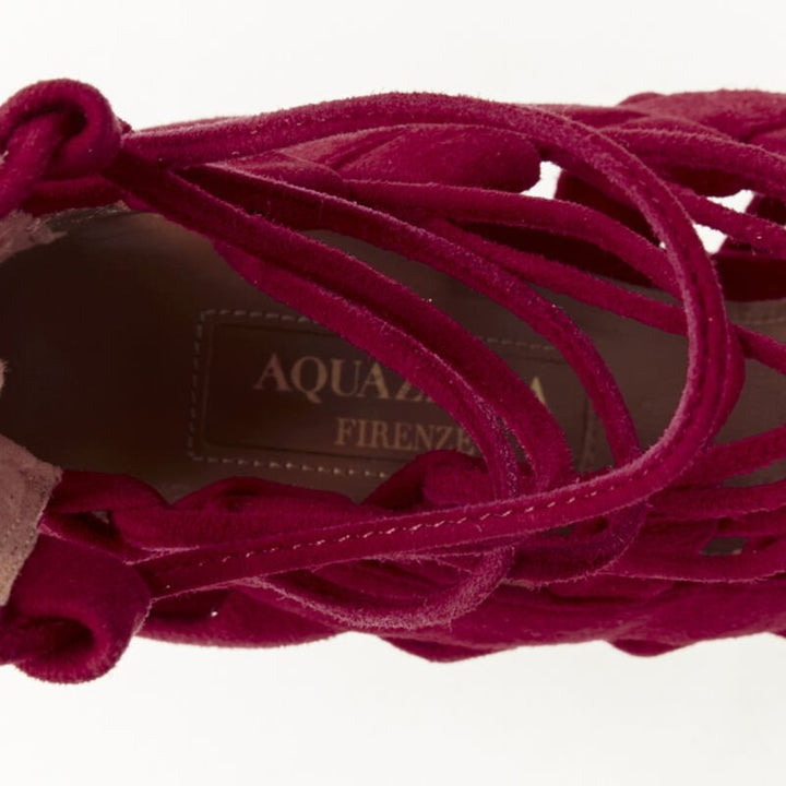 AQUAZZURA Amazon dark red suede lace up sandals high heels EU38