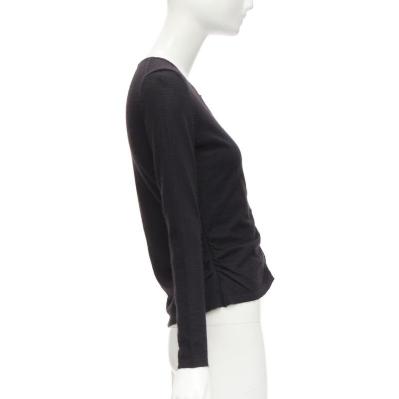 OSCAR DE LA RENTA silk cashmere gathered front black cardigan XS