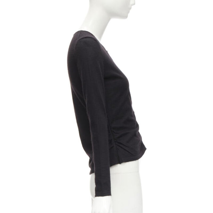 OSCAR DE LA RENTA silk cashmere gathered front black cardigan XS