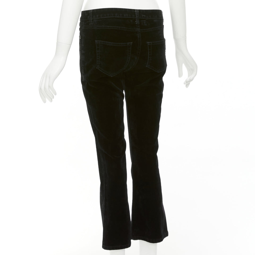 SAINT LAURENT 2018 black cotton blend velvet mid waist flare cropped pants 25"