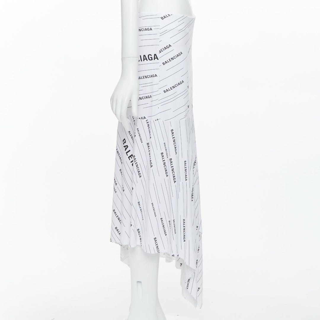 BALENCIAGA Demna 2018 white black logo print asymmetric midi skirt FR38 M