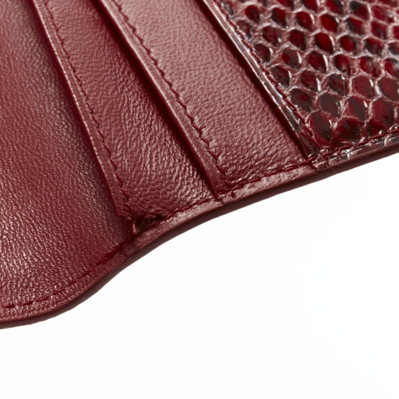KWANPEN red glossy scaled leather trim bifold passport card holder
