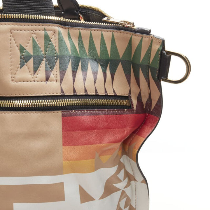 rare SACAI PENDLETON aztec ethnic print brown leather foldover tote bag