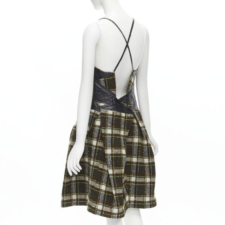Runway JUNYA WATANABE 2005 black lacquered bust green tweed  cocktail dress M