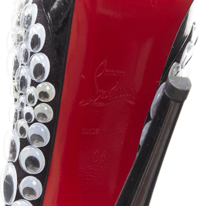 CHRISTIAN LOUBOUTIN Deja Vu 150 black patent eyeball peeptoe sling platform EU36