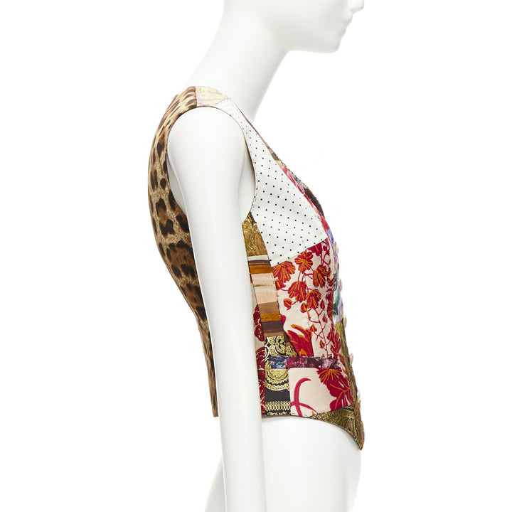DOLCE GABBANA mixed floral brocade patchwork wrap button waistcoat vest IT38 XS