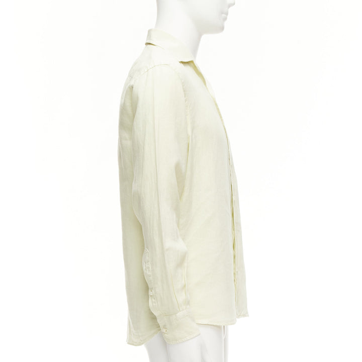 LORO PIANA 100% linen light yellow collared pocketed casual shirt S