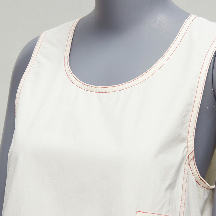 MARNI cream 100% cotton red overstitch boxy scoop neck utility vest IT42 M
