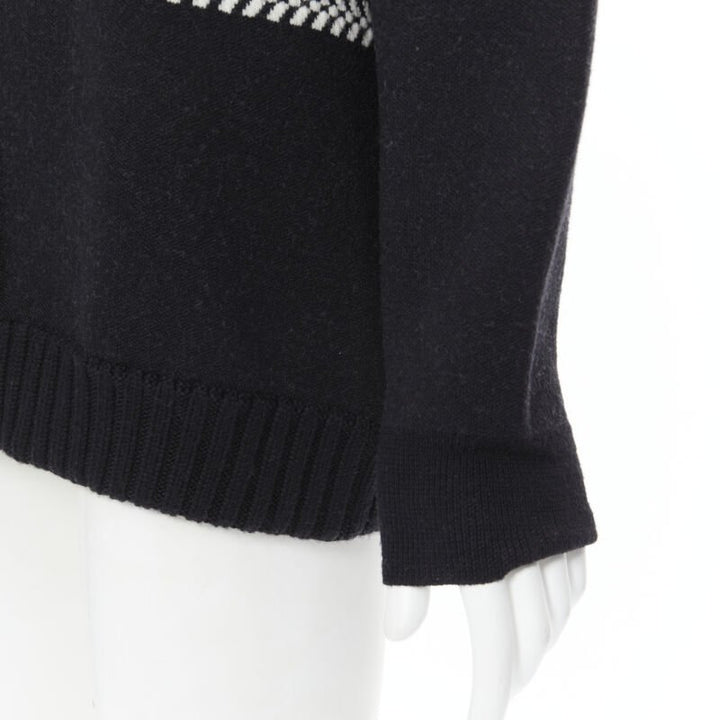 CHLOE 100% wool black white intarsia woven long sleeve sweater pullover XS
