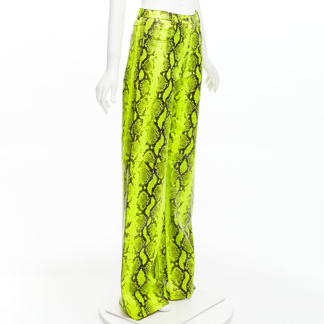 OFF WHITE Virgil Abloh 2019 Runway neon yellow leather wide leg pants IT40 S