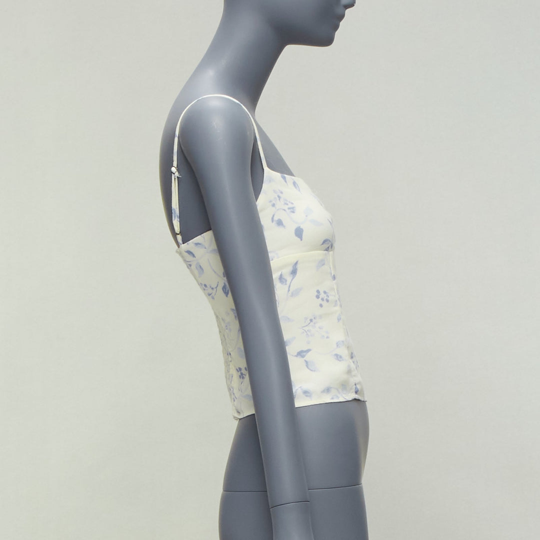 REFORMATION cream blue floral print retro ruched tank top US2 S