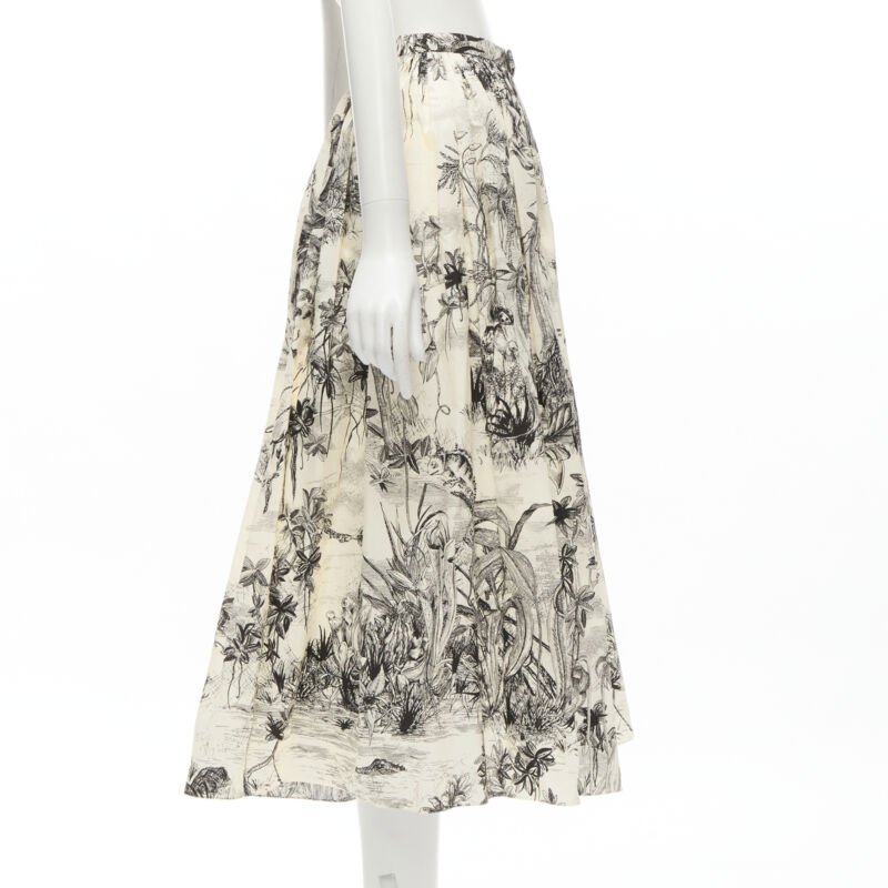CHRISTIAN DIOR Fantaisie beige illustration print cotton midi skirt FR34 XS