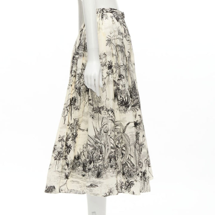 CHRISTIAN DIOR Fantaisie beige illustration print cotton midi skirt FR34 XS