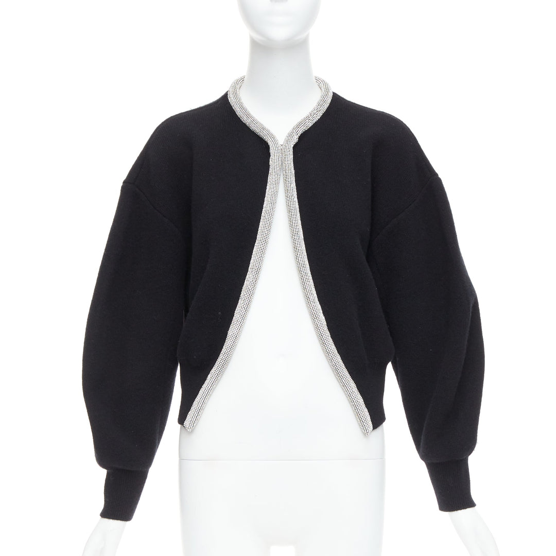 ALEXANDER WANG black wool cashmere blend crystal cord cropped cardigan S