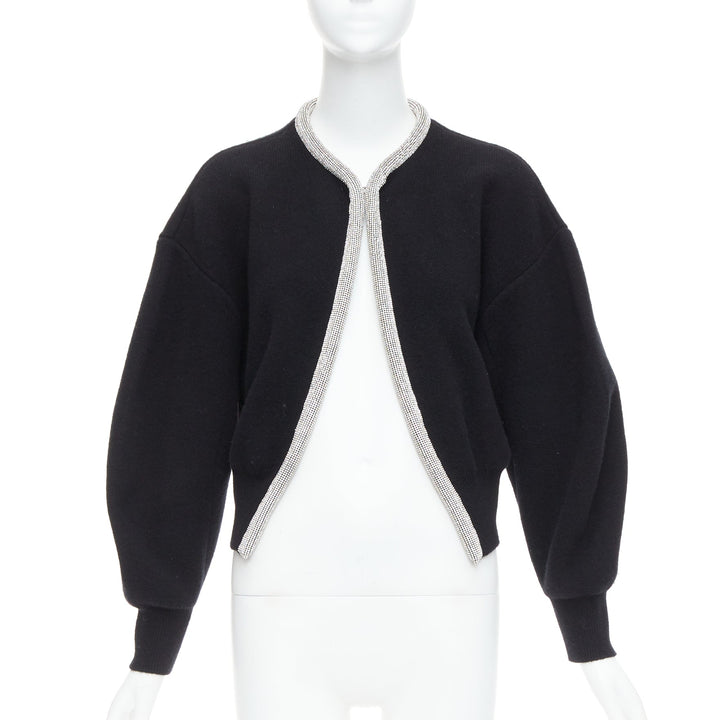ALEXANDER WANG black wool cashmere blend crystal cord cropped cardigan S