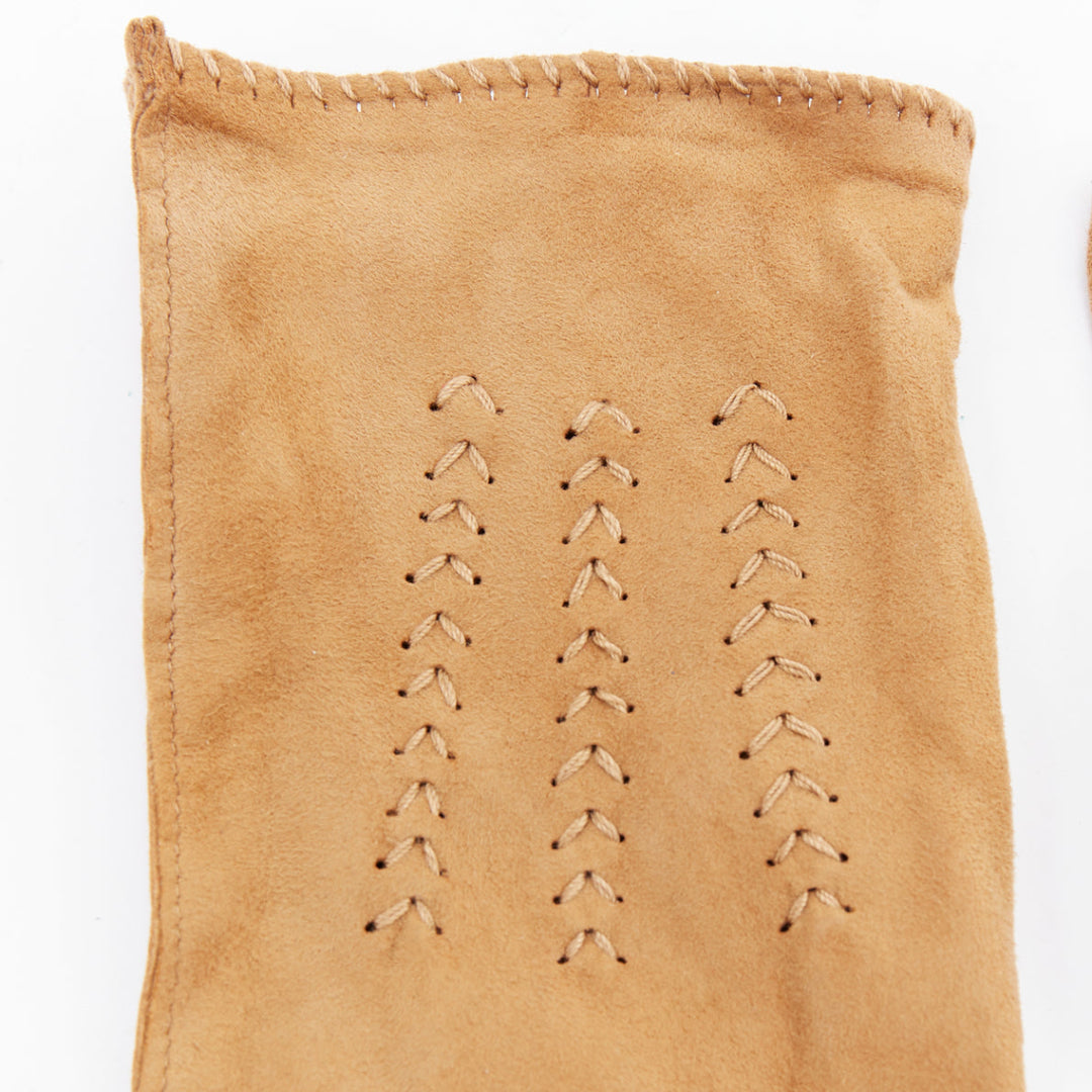 GIORGIO ARMANI brown suede V topstitch short gloves M