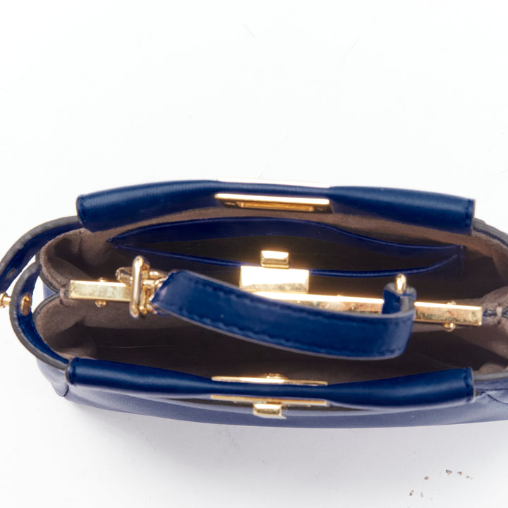 FENDI Micro Peekaboo blue leather gold hardware crossbody bag