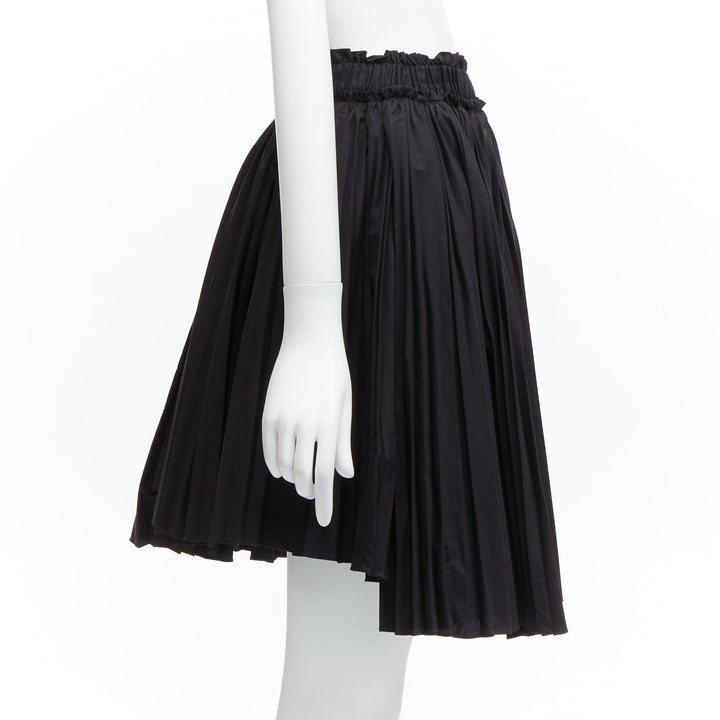 TOD'S black cotton asymmetric high low pleated flared skirt IT38 XS