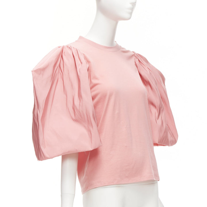 ALEXANDER MCQUEEN rose pink dramatic puff sleeve cotton tshirt IT38 XS