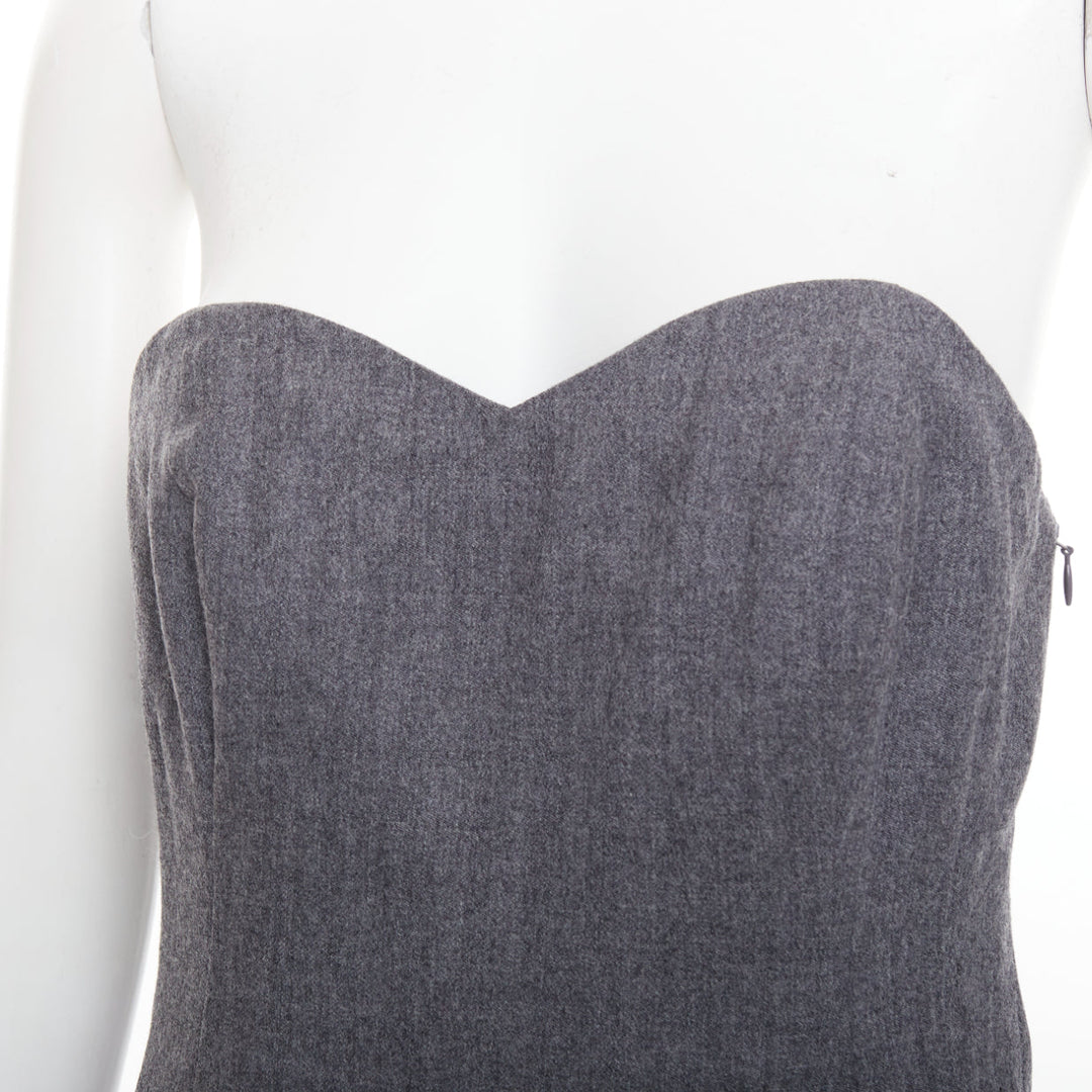MARC MARC JACOBS 2008 Revolution grey wool green pleated strapless dress US2 S