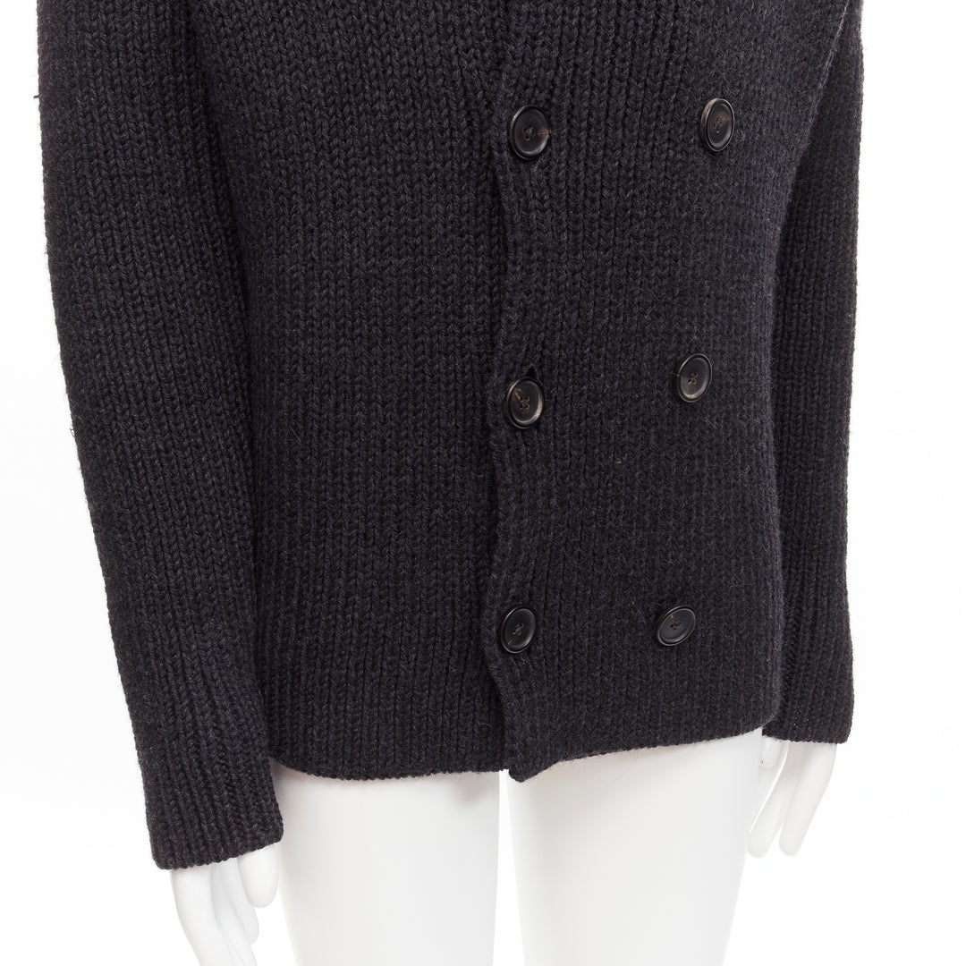 PRADA 2013 100% wool grey navy sailor collar ribbed knit cardigani coat IT50 L