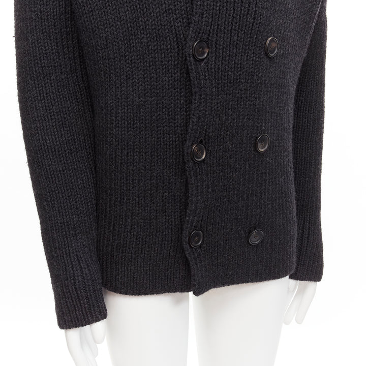 PRADA 2013 100% wool grey navy sailor collar ribbed knit cardigani coat IT50 L