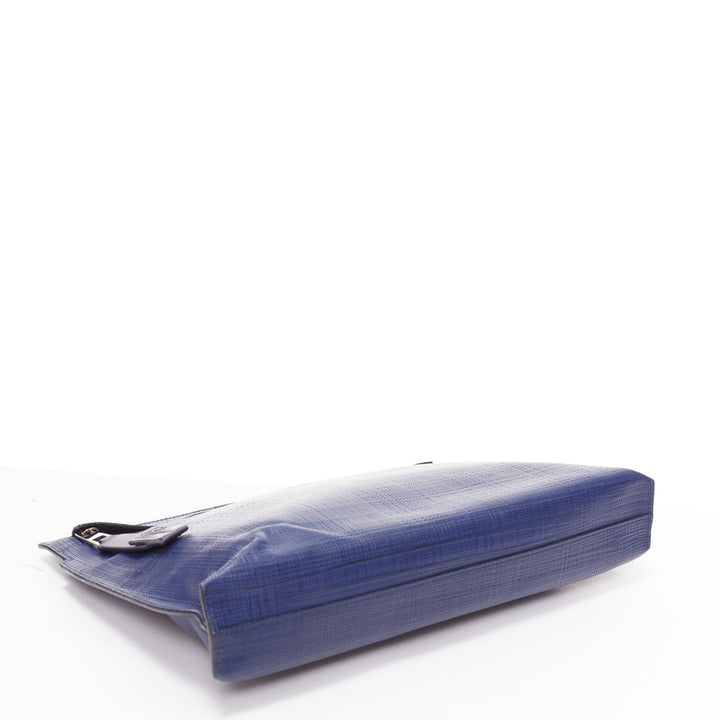 LOEWE T Pouch navy textured checkered leather silver zip wrist clutch bag