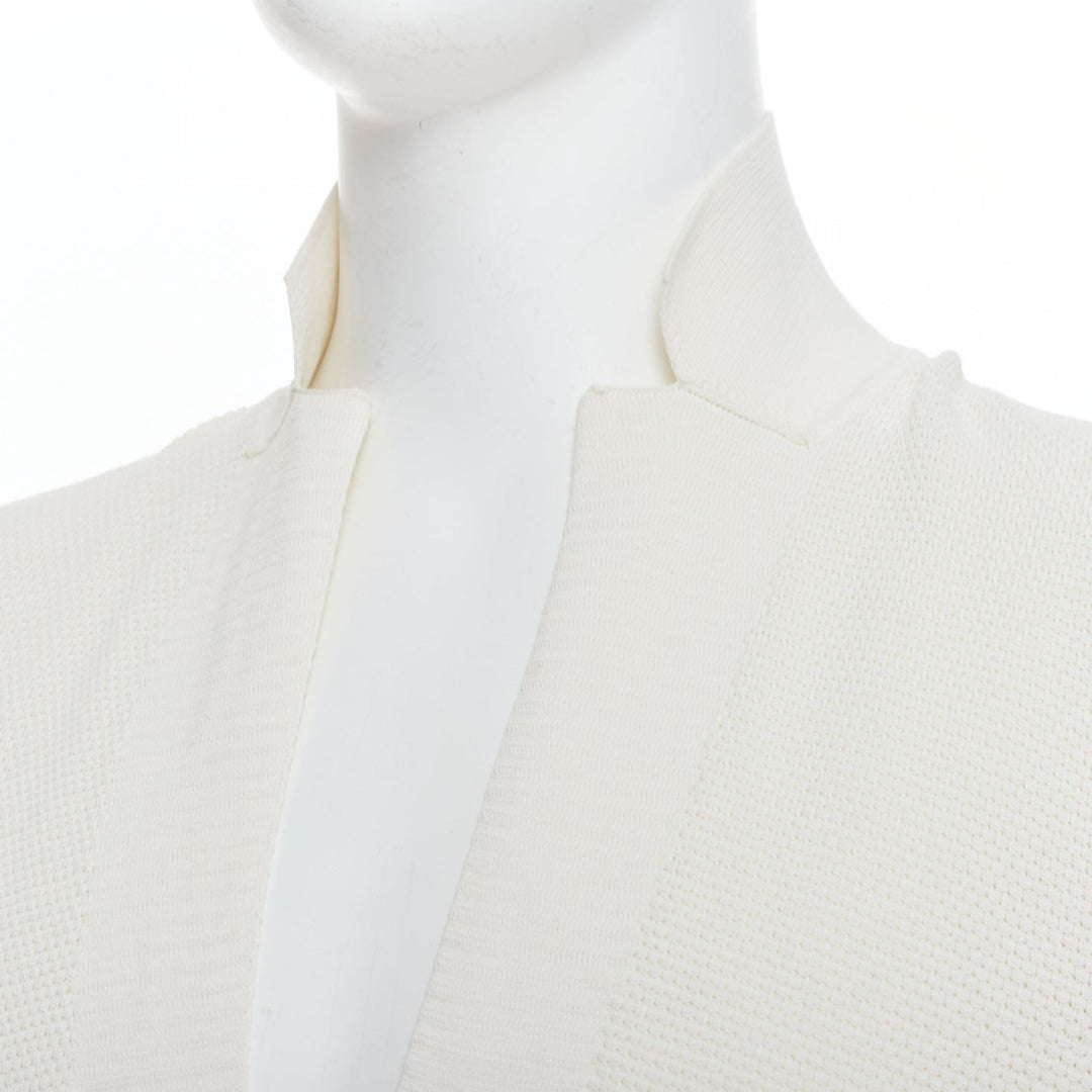 LANVIN cream cotton skinny lapel knitted buttons pocketed blazer M