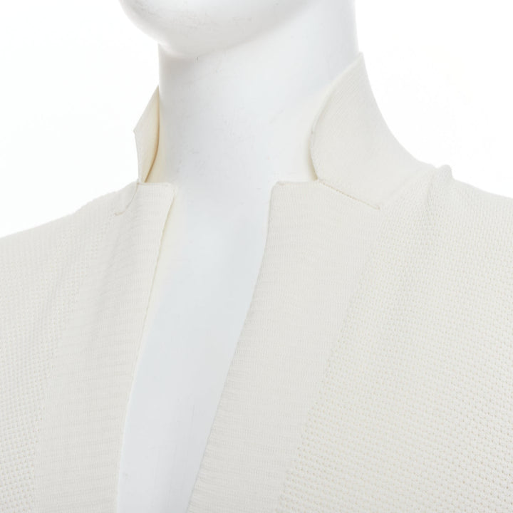 LANVIN cream cotton skinny lapel knitted buttons pocketed blazer M