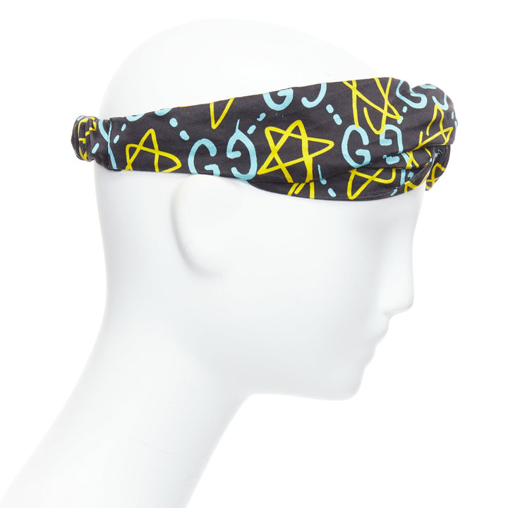 GUCCI Ghost 100% silk graffiti star monogram print twist headband