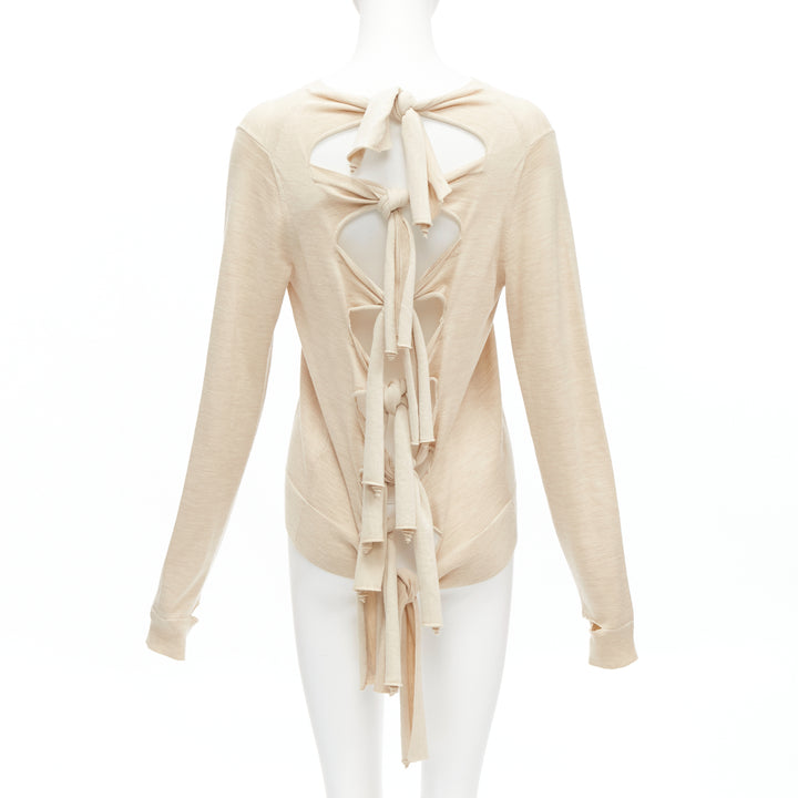 OLD CELINE Phoebe Philo beige wool silk knot tie back cut out sleeves sweater M