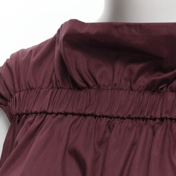 MARNI burgundy red cotton elasticated ruched cap sleeve boxy top IT38 XS
