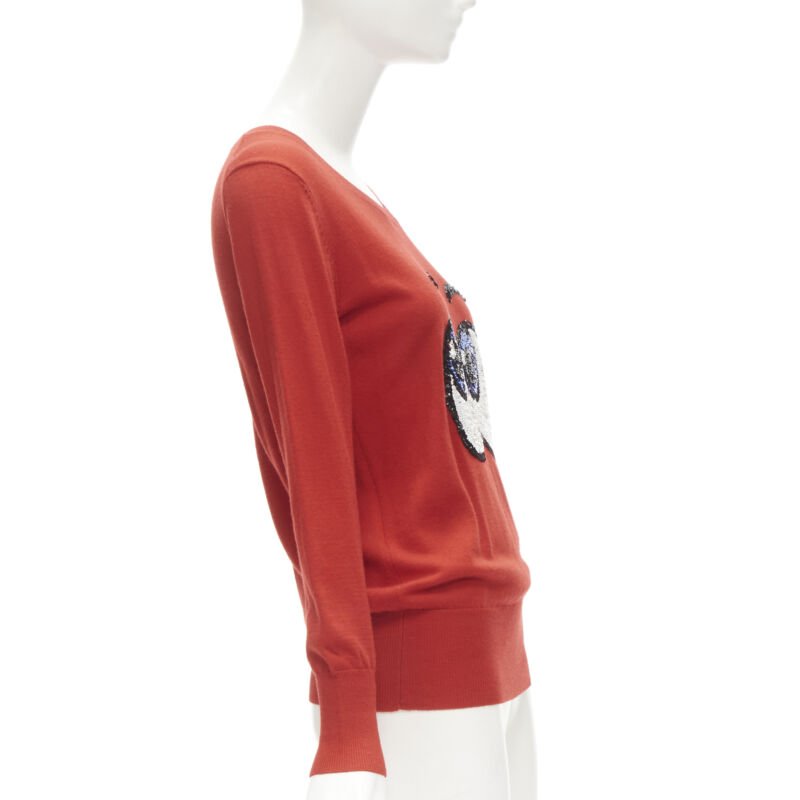 MARKUS LUPFER comic eyes sequins red pullover sweater XS