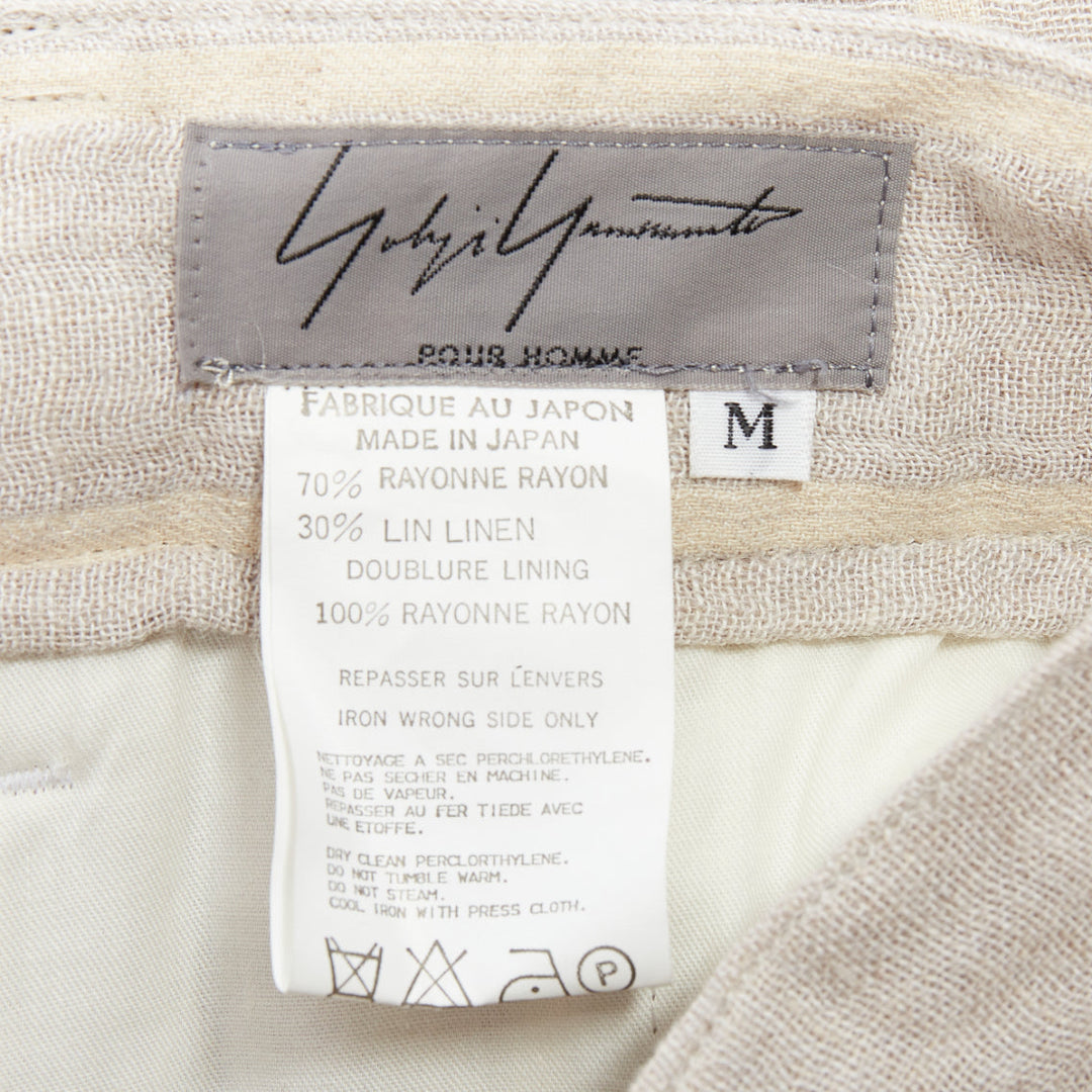 YOHJI YAMAMOTO grey yellow striped rayon linen button waist wide pants M