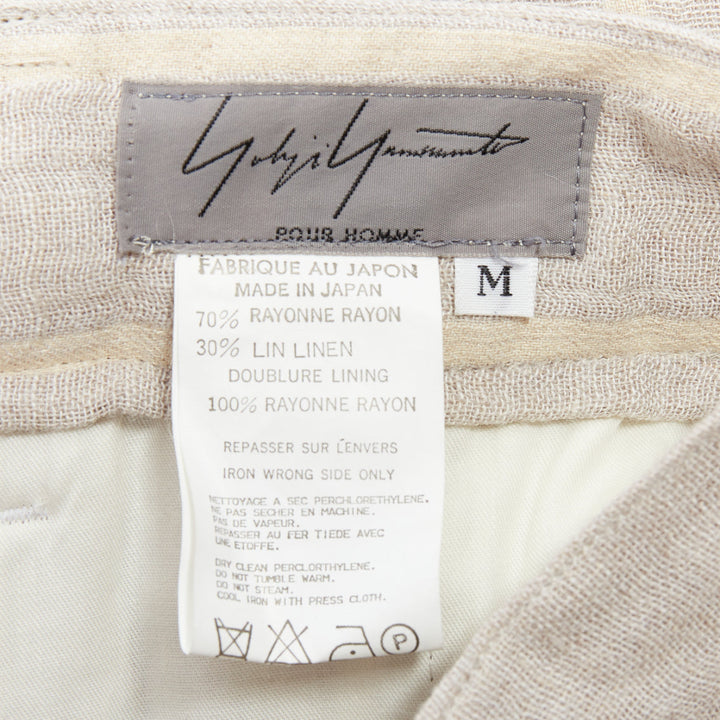 YOHJI YAMAMOTO grey yellow striped rayon linen button waist wide pants M