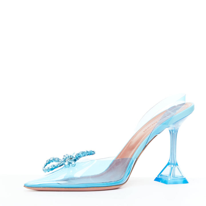 AMINA MUADDI Rosie Glass 95 PVC aqua crystal bow plexi heels EU37.5