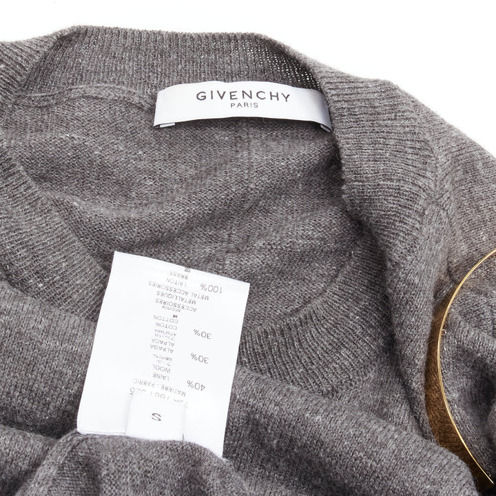 GIVENCHY Riccardo Tisci gold metal shoulder bar cuff grey wool alpaca sweater S
