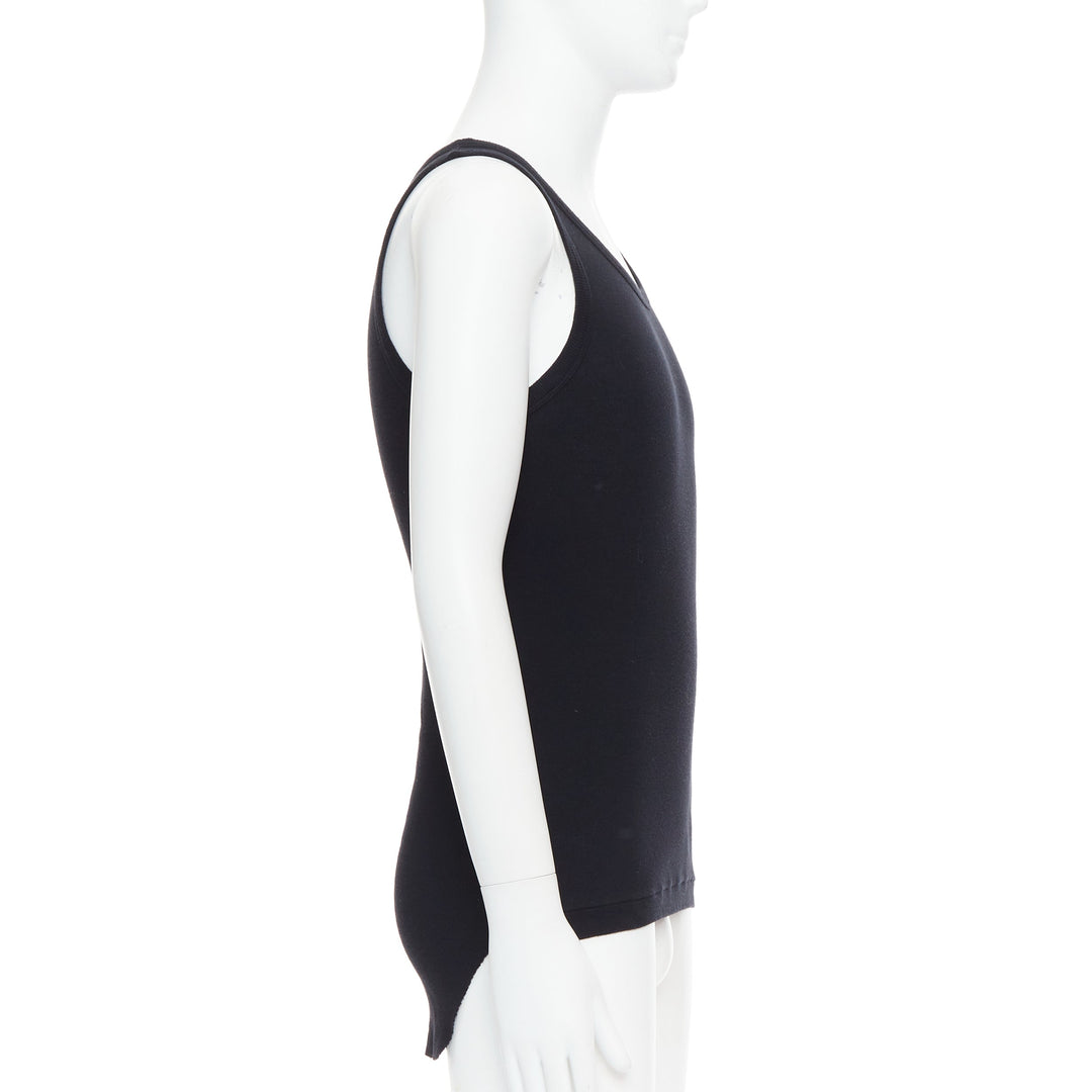 ANN DEMEULEMEESTER black cotton ribbed hi low hem scoop neck tank top M