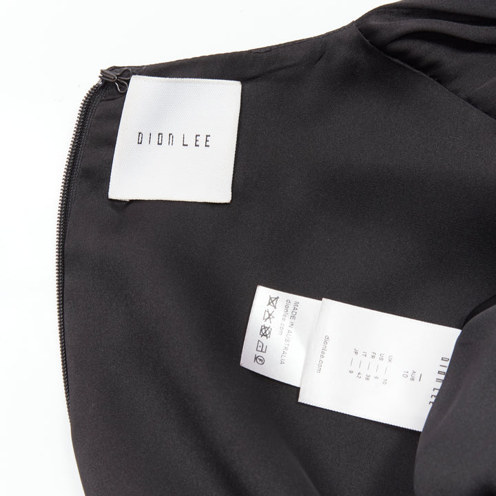 DION LEE black satin cape sleeve minimal V neck boxy short dress AUS10 M