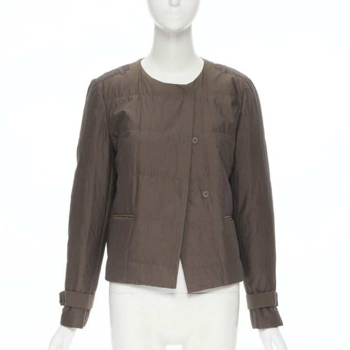 BRUNELLO CUCINELLI brown cotton silk blend belted cuffed padded jacket IT42 M
