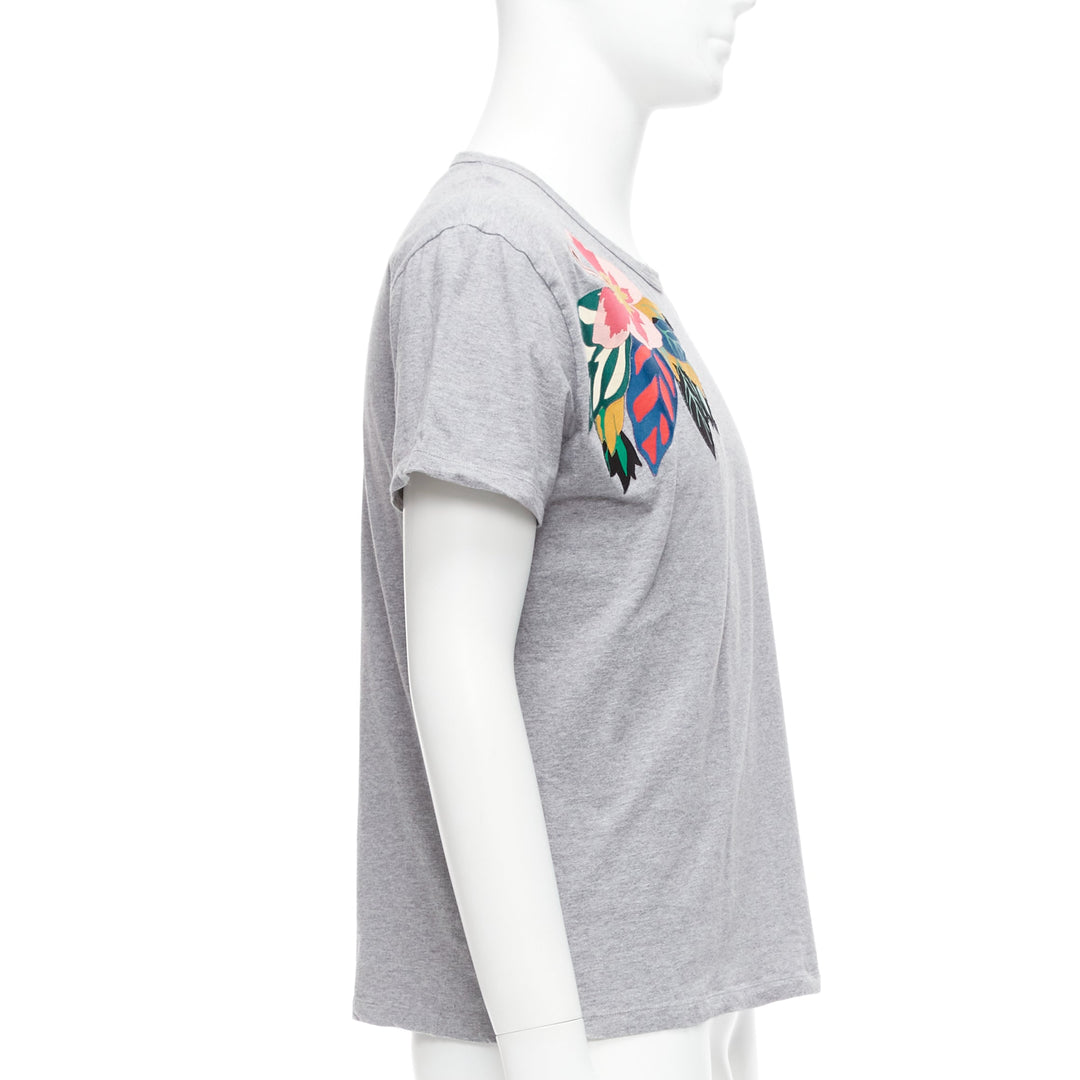 VALENTINO grey cotton multicolour Cuban Flower patch crew neck tshirt M