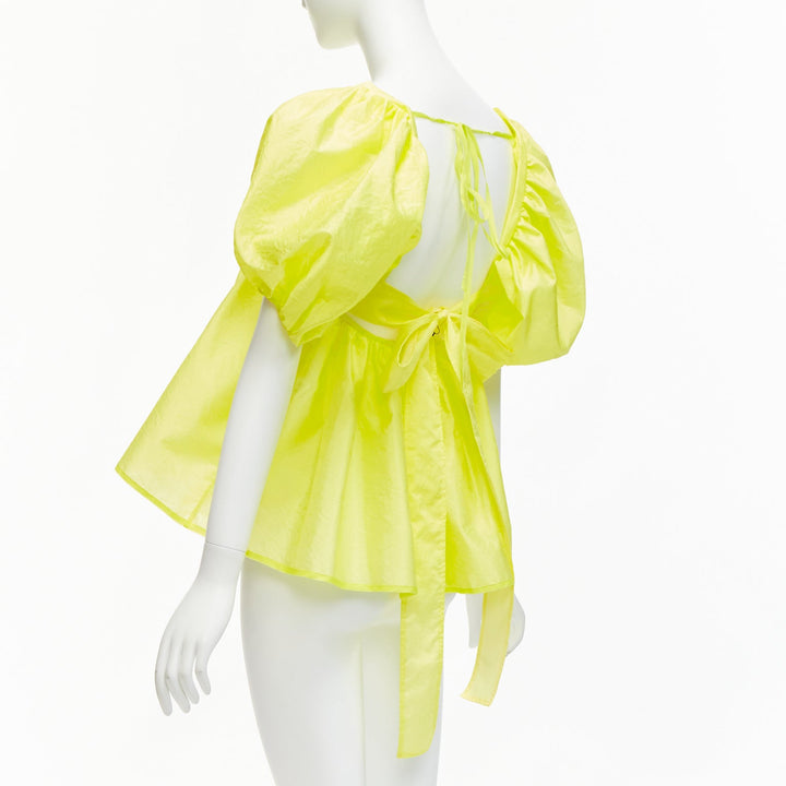 CECILIE BAHNSEN 2021 Babett yellow textured puff sleeve babydoll top UK6 XS