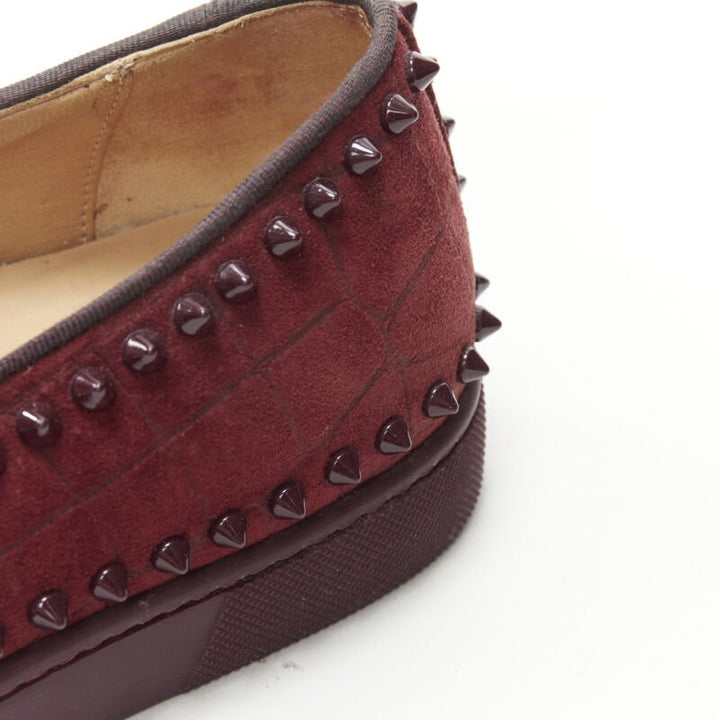 CHRISTIAN LOUBOUTIN Pik Boat burgundy suede spike stud low top sneaker EU41