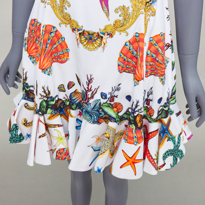 VERSACE 2021 Runway Tresor De La Mer white starfish corset flounce dress IT40 L