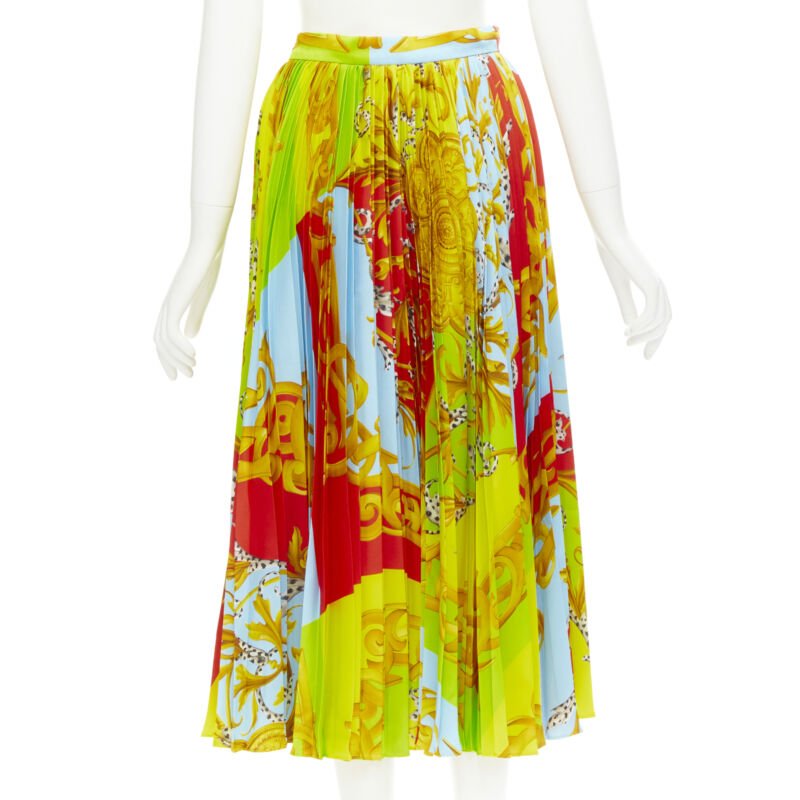 VERSACE 2020 Runway Barocco Acanthus Pop Medusa pleated midi skirt IT38 XS