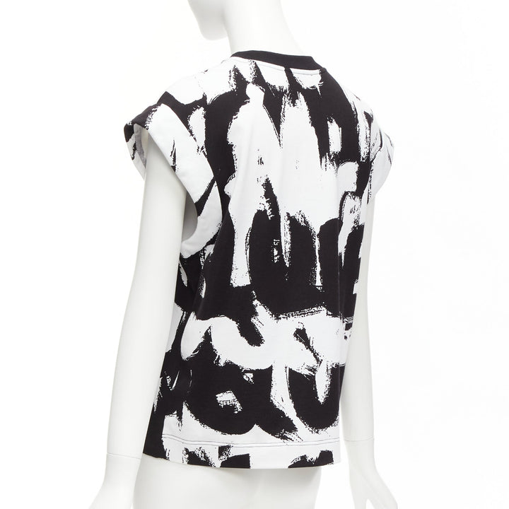 ALEXANDER MCQUEEN 2021 black white cotton graffiti brush boxy top IT36 XXS