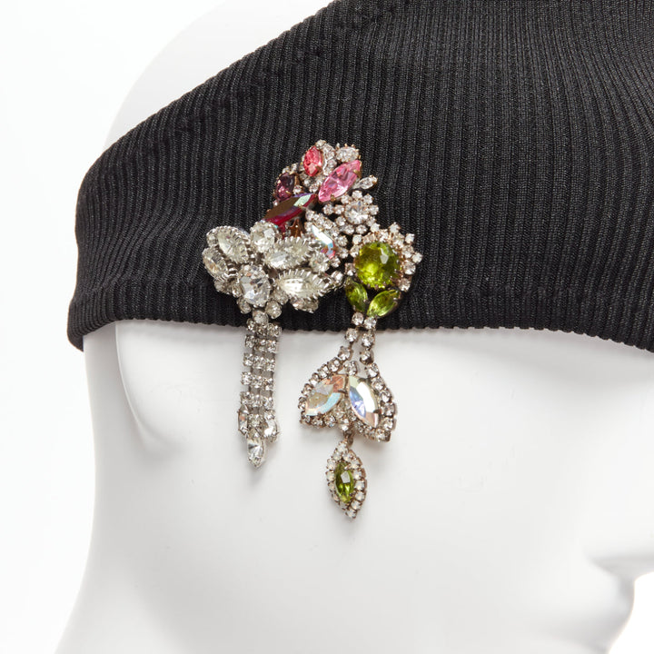 MARINE SERRE Black Moon logo jewel brooch ribbed headband