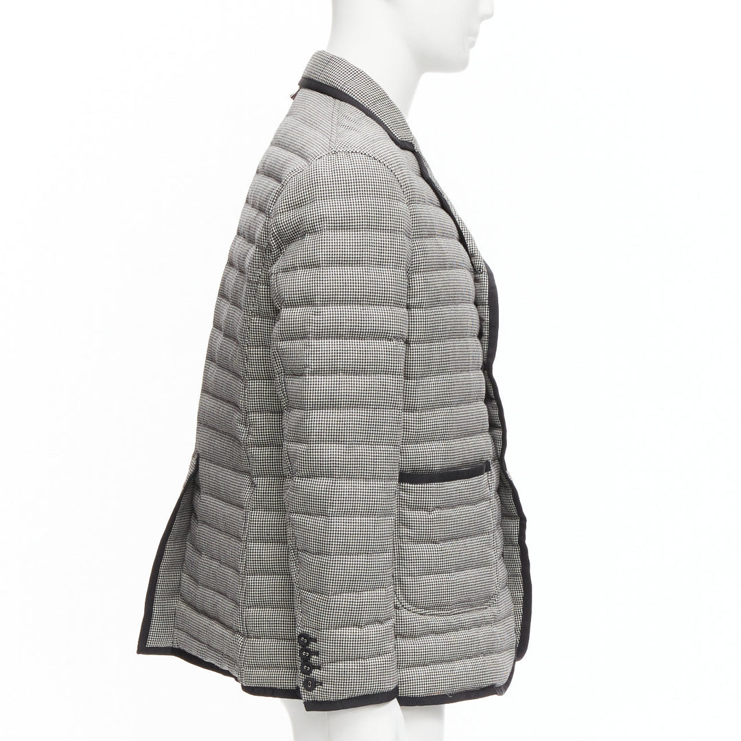 THOM BROWNE black white houndstooth ribbon trim stripe lined padded blazer Sz3 L